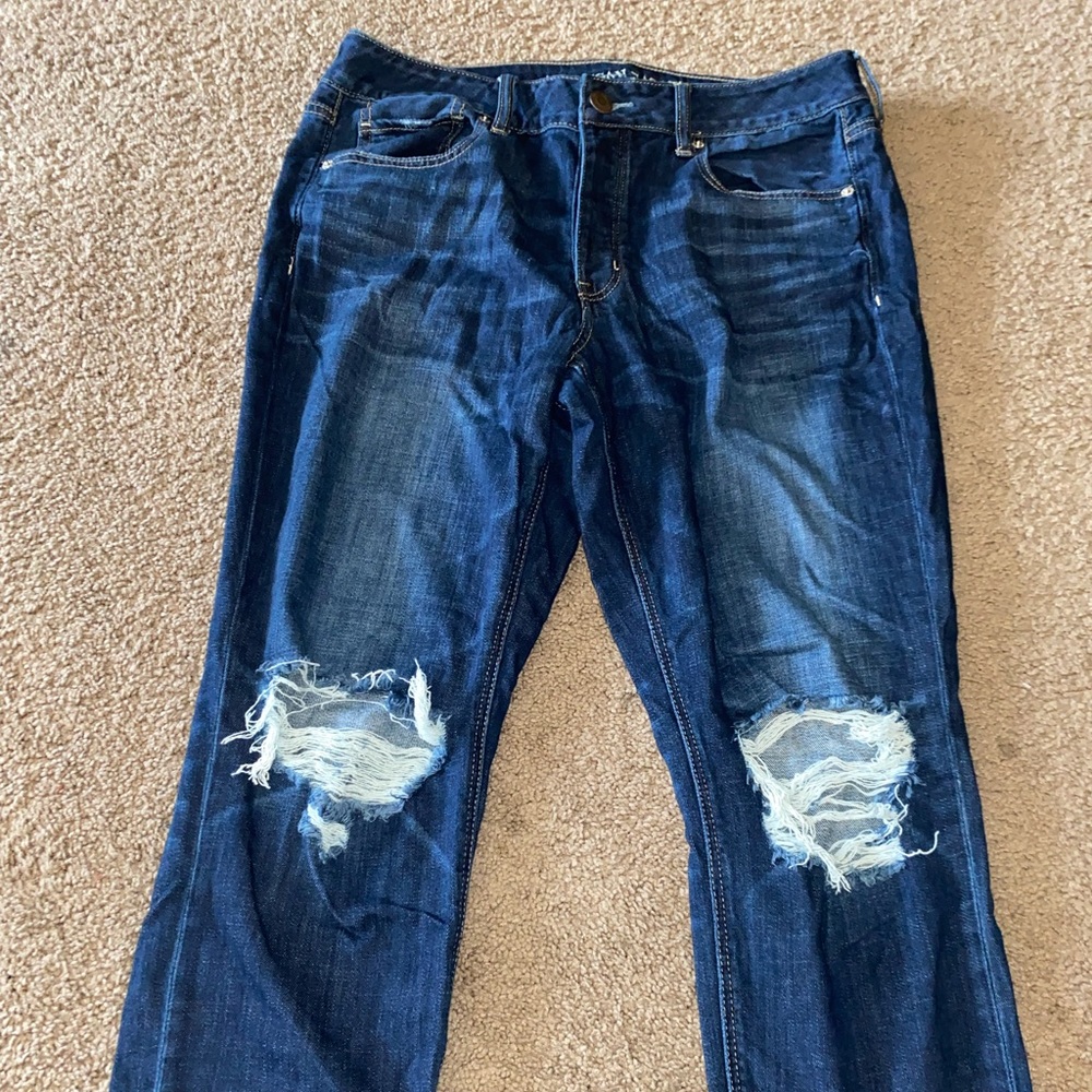 Size 12 distressed Skinny Tomgirl jeans from American Eagle.